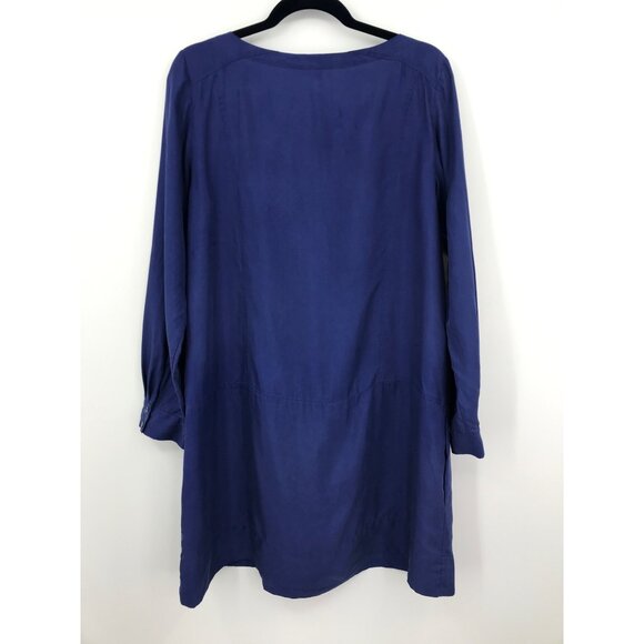 Eileen Fisher Button Shirt Silk Dress Navy Roll Tab Sleeve Size Medium - Picture 6 of 7